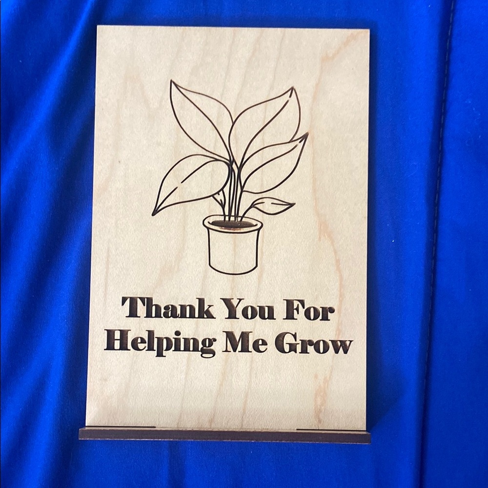 Wooden Thank You Plaque with Plant Design